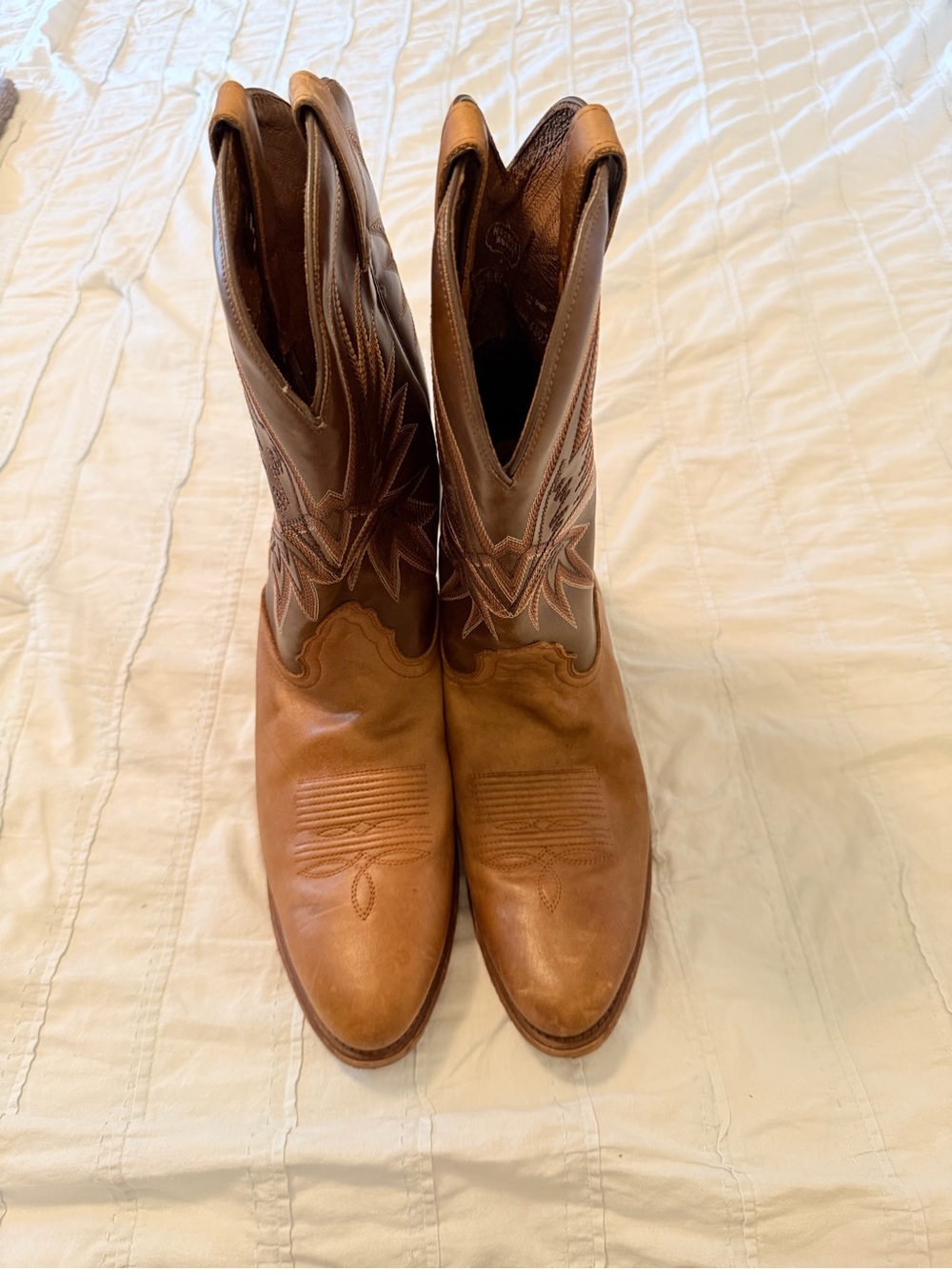 Nocona Two-Tone Brown Tan Leather Western Cowboy Boots